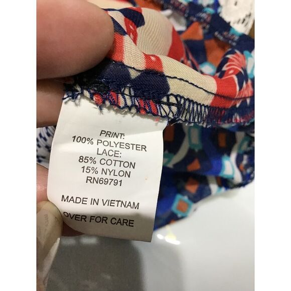 Beige Women's Tie Front Top Elastic Sleeves Lace Detail SM - Picture 9 of 10